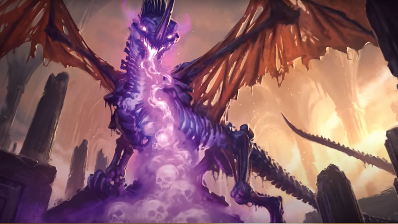 Official art for the upcoming 2025 DnD Dragon Anthology, featuring a draolich breathing out necrotic energy.