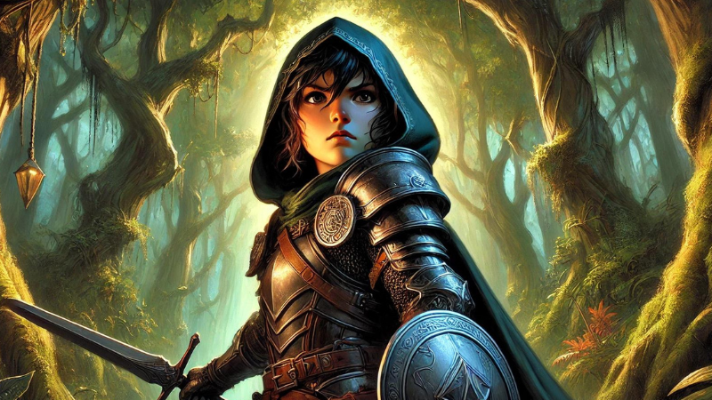 New DnD 2024 art featuring a female halfling fighter in a forest.