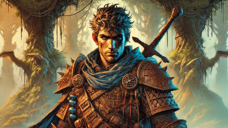 New DnD 2024 artwork featuring a human male Fighter in a swamp.