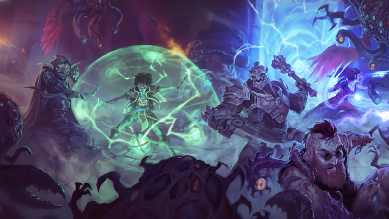 Official artwork from the D&D Beyond supplement "Exploring Eberron," featuring a group of adventurers battling a multi-eyed, multi-tentacled monstrosities.