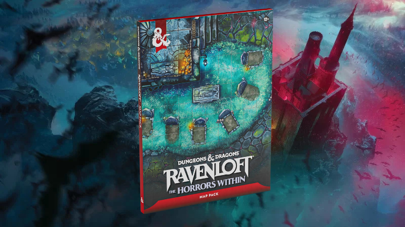 The cover to the Ravenloft: The Horrors Within Map Pack set against the backdrop of Castle Ravenloft.