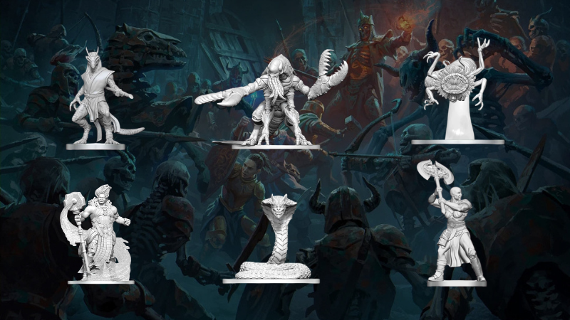 Six of the unpainted D&D miniatures featured in Wave 29 of Nolzur's Marvelous Miniatures series.