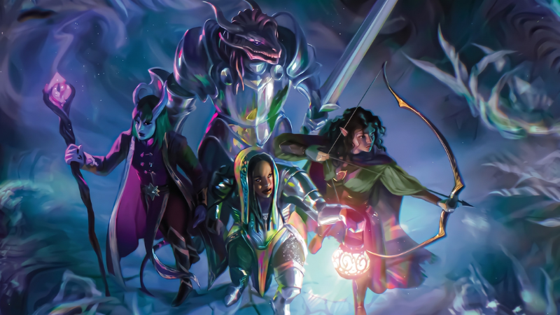 Official art from Ravenloft: The Horrors Within, featuring a group of three adventurers in a Domain of Dread surrounded on all sides by howling spirits.