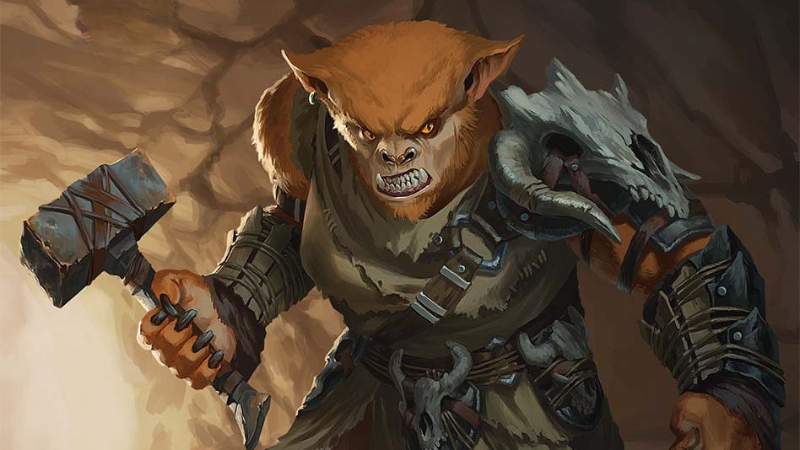 Official cover art for the free D&D Adventure "Borderlands Quest: Dagger Danger," featuring a snarling bugbear holding a warhammer and standing in an underground tunnel.