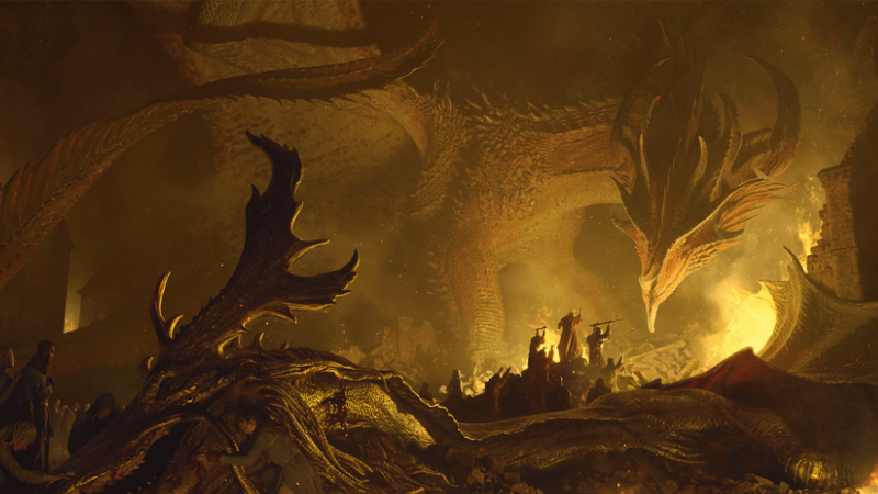 Official D&D artwork from Wizards of the Coast, featuring a group of cultists worshipping a giant dragon inside a cavern illuminated by ominous torchlight.