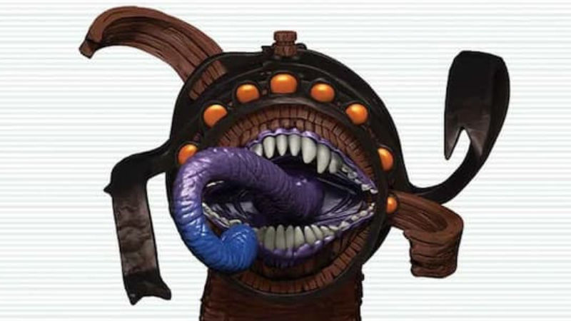 A mimic shaped like a beer cask from the new D&D HeroClix Tavern Trouble set.