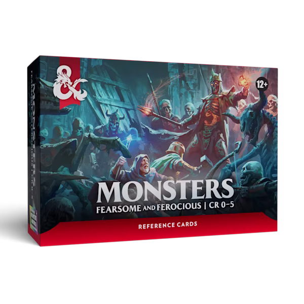 The box to the D&D Monster Card set "Fearsome and Ferocious (CR 0-5)" released in 2026.