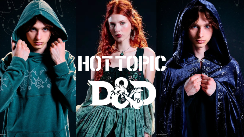 A photograph of three of the new clothing items in the Hot Topic D&D brand collaboration.