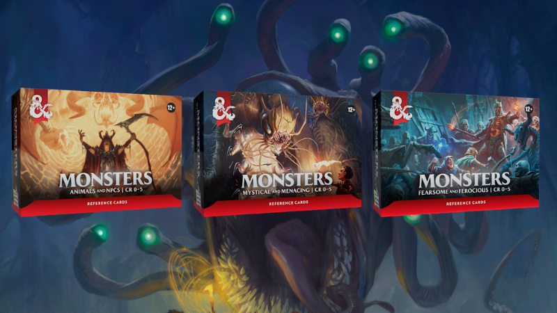 The covers to the packs of three new 2026 D&D Monster Cards for the 5.5E rules.