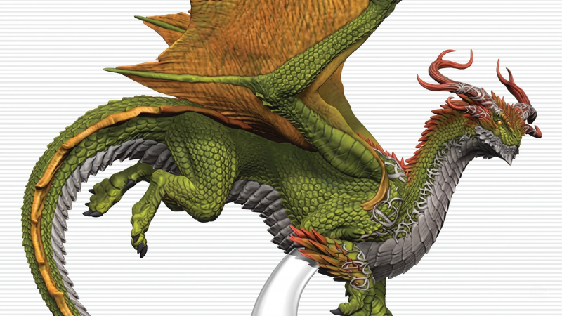 A side profile view of the pre-painted D&D Adult Spirit Dragon miniature from WizKids.