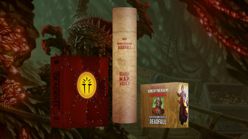 The Beadle & Grimm's Platinum Edition box set of Arcana Unleashed: Deadfall set against a background image from the book.