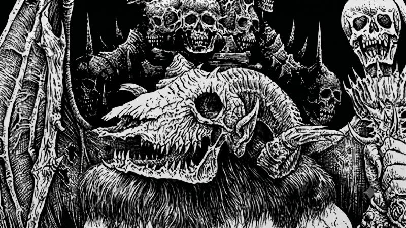 Official art from Joe Manganiello's new D&D Death Saves: Blood War game, featuring a goat-headed skeleton demon.