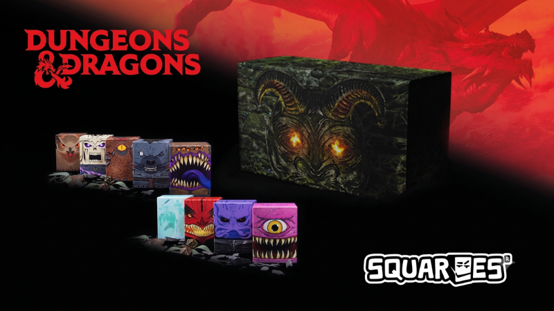 The nine different Squaroes Dungeons & Dragons Deck Boxes, each of which is based on a specific monster or character from D&D and can store up to 100 trading cards.