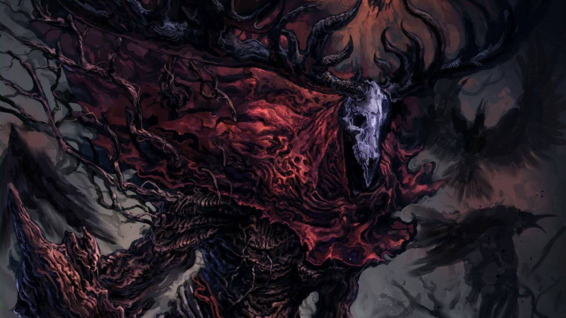 Official art from Steinhardt’s Guide to the Eldritch Hunt Player Pack on D&D Beyond, featuring a skeletal, antlered monstrosity.