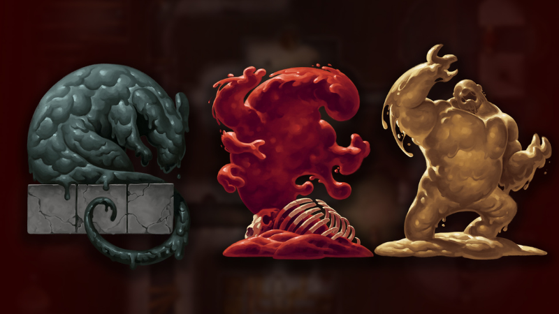 Official art from the August D&D Beyond Drop, featuring a group of three different ooze monsters.