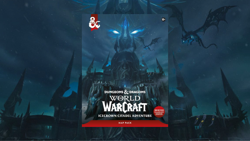 The D&D World of Warcraft Map Pack cover set against the backdrop of Icecrown Citadel.