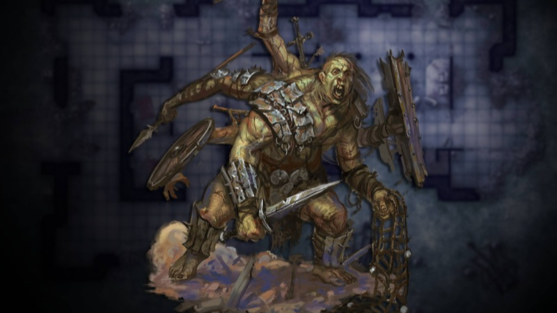 Official art from the October 2026 D&D Beyond Drop, featuring a creepy four armed monster in a dungeon.