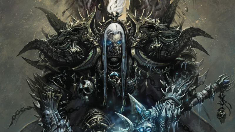 Official artwork from the D&D World of Warcraft supplement, featuring an orc Death Knight in armor clutching an unholy, frost covered black sword.