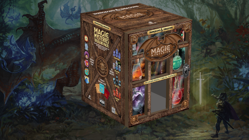 A box containing one of Sirius Dice's Dungeons & Dragons Magic and Mysteries Treasure Pack.